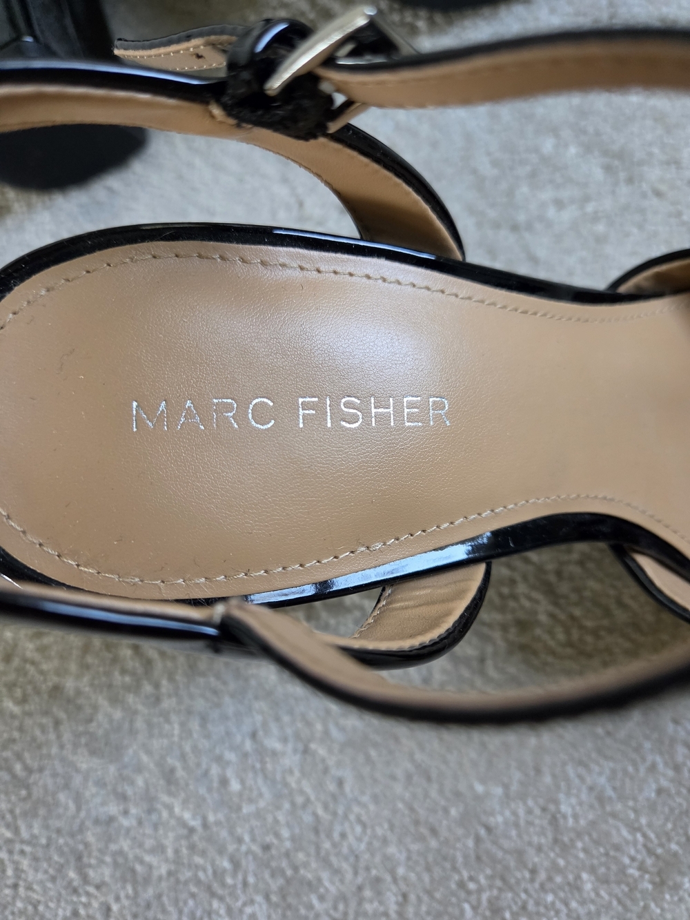 Marc Fisher Black Patent Square-Toe Slingback Heels Size 10 - Picture 6 of 7